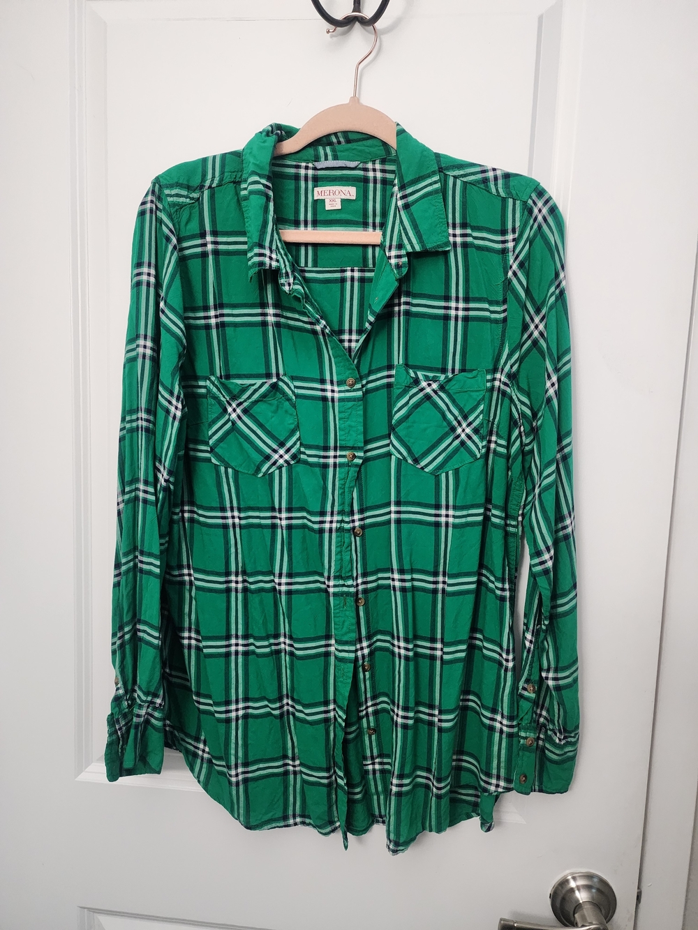 5/$30 Green Plaid Button-Up Shirt